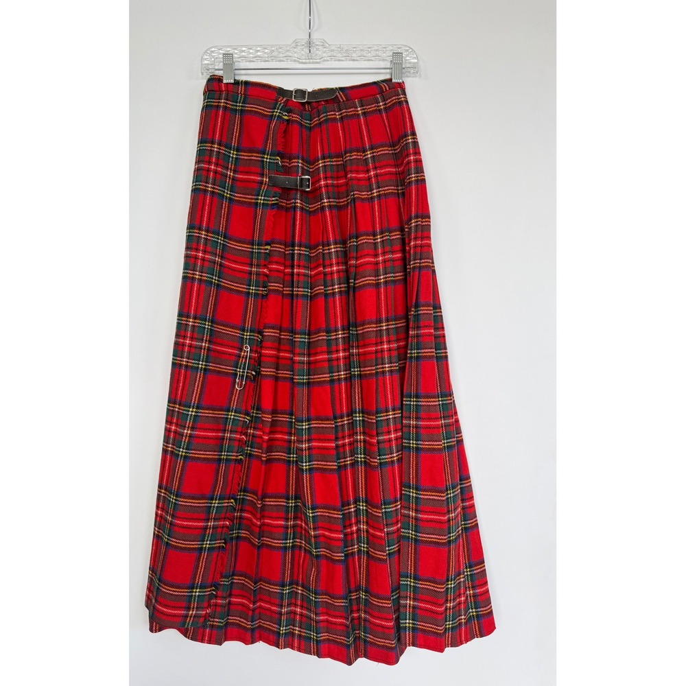 Laird-Portch of Scotland Vintage Wool Maxi Wrap Kilt Skirt Red Tartan Plaid W26